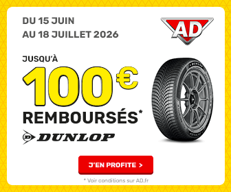 Offre pneus Dunlop Garage AD : jusqu’à 100€ remboursés du 15 juin au 18 juillet 2026